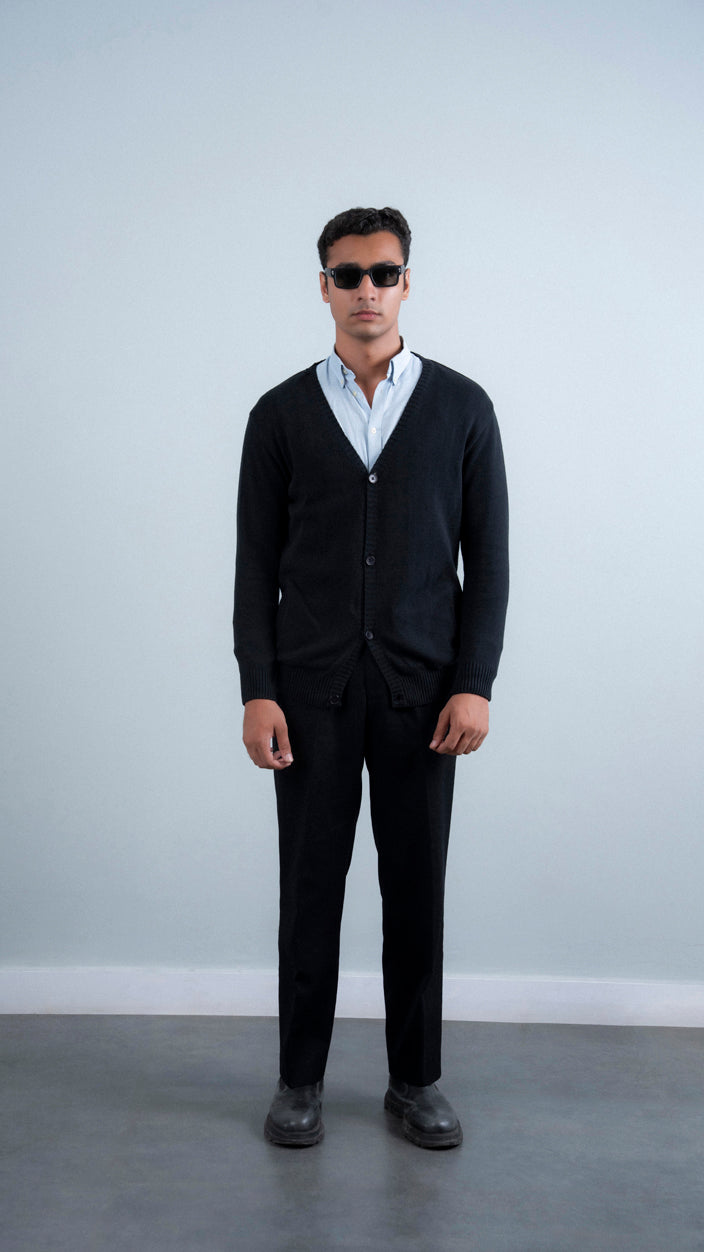 Black Cardigan Button Sweater