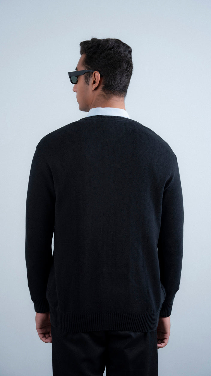 Black Cardigan Button Sweater