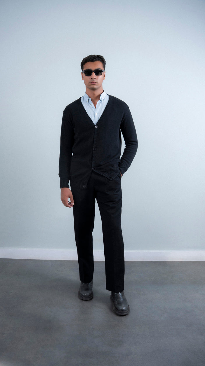 Black Cardigan Button Sweater