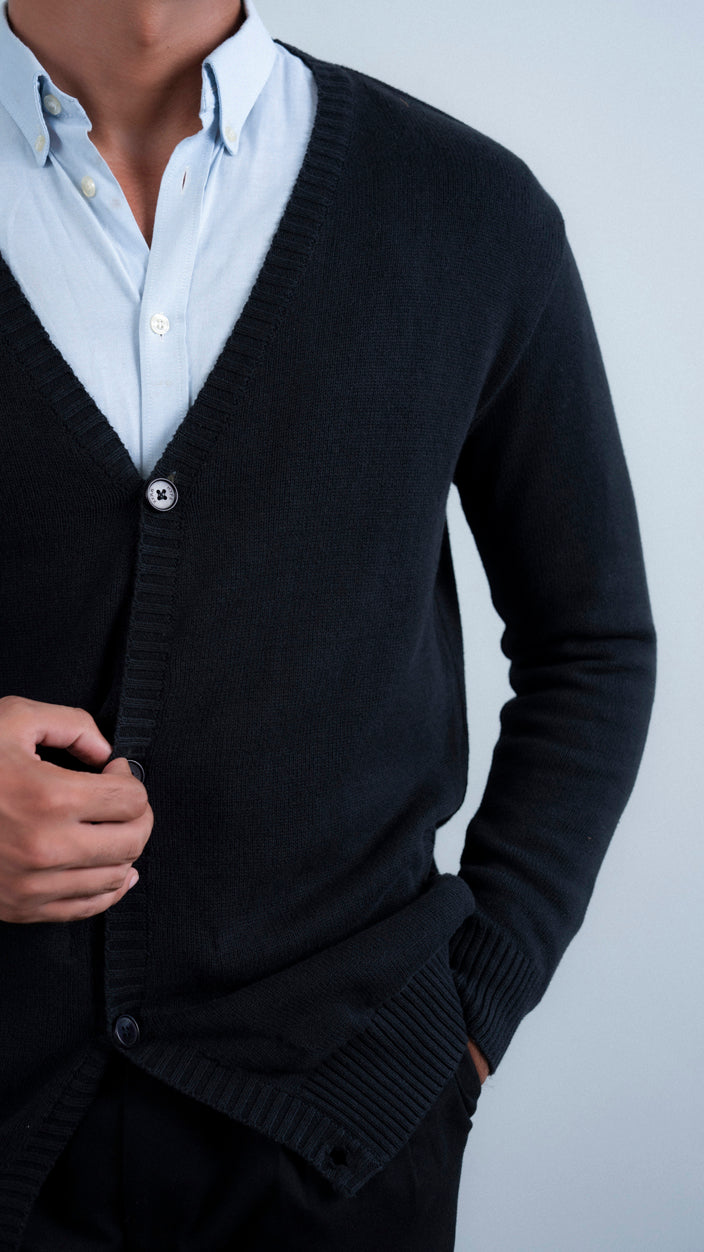 Black Cardigan Button Sweater