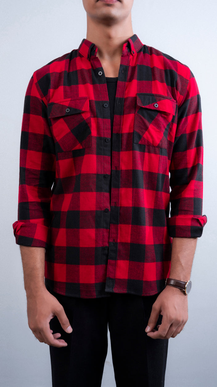 Double Pocket Flannel Button Down Shirt