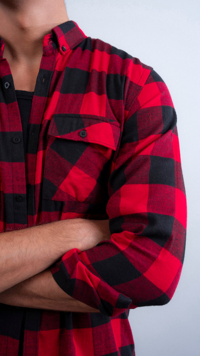 Double Pocket Flannel Button Down Shirt
