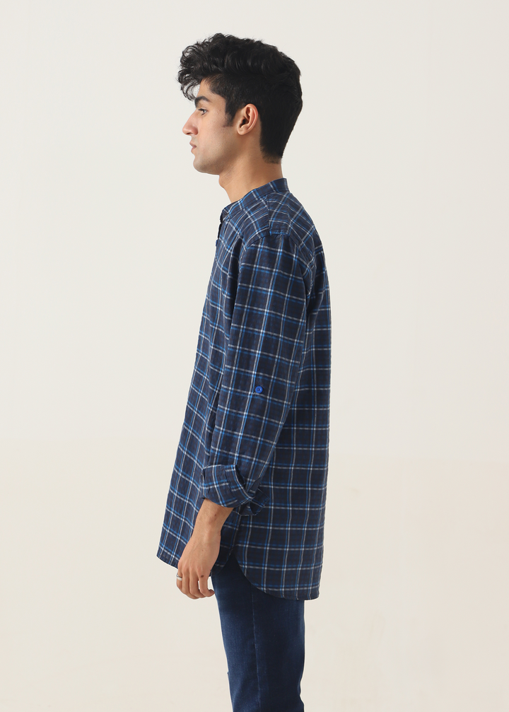 Band Collar Checkered Shirt