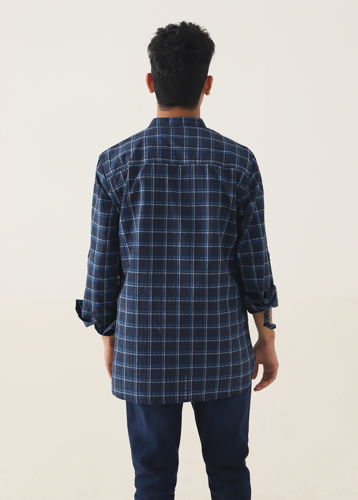 Band Collar Checkered Shirt